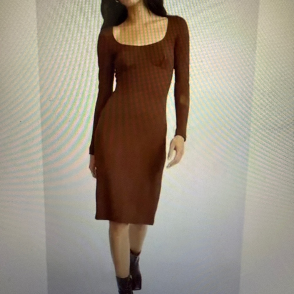 Brand new Gwen long sleeves fine ribbed midi dress in brown from Aritzia